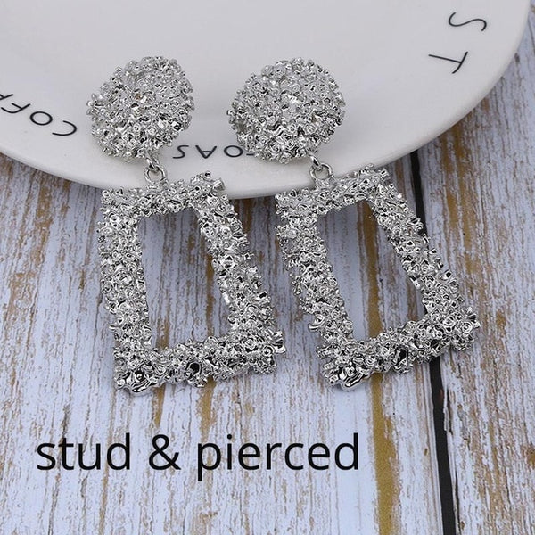 Big Vintage ZA Statement Clip Earrings for Women Without Piercing Hanging Earring 2019 Metal Ear Clips Fashion Jewelry Trend